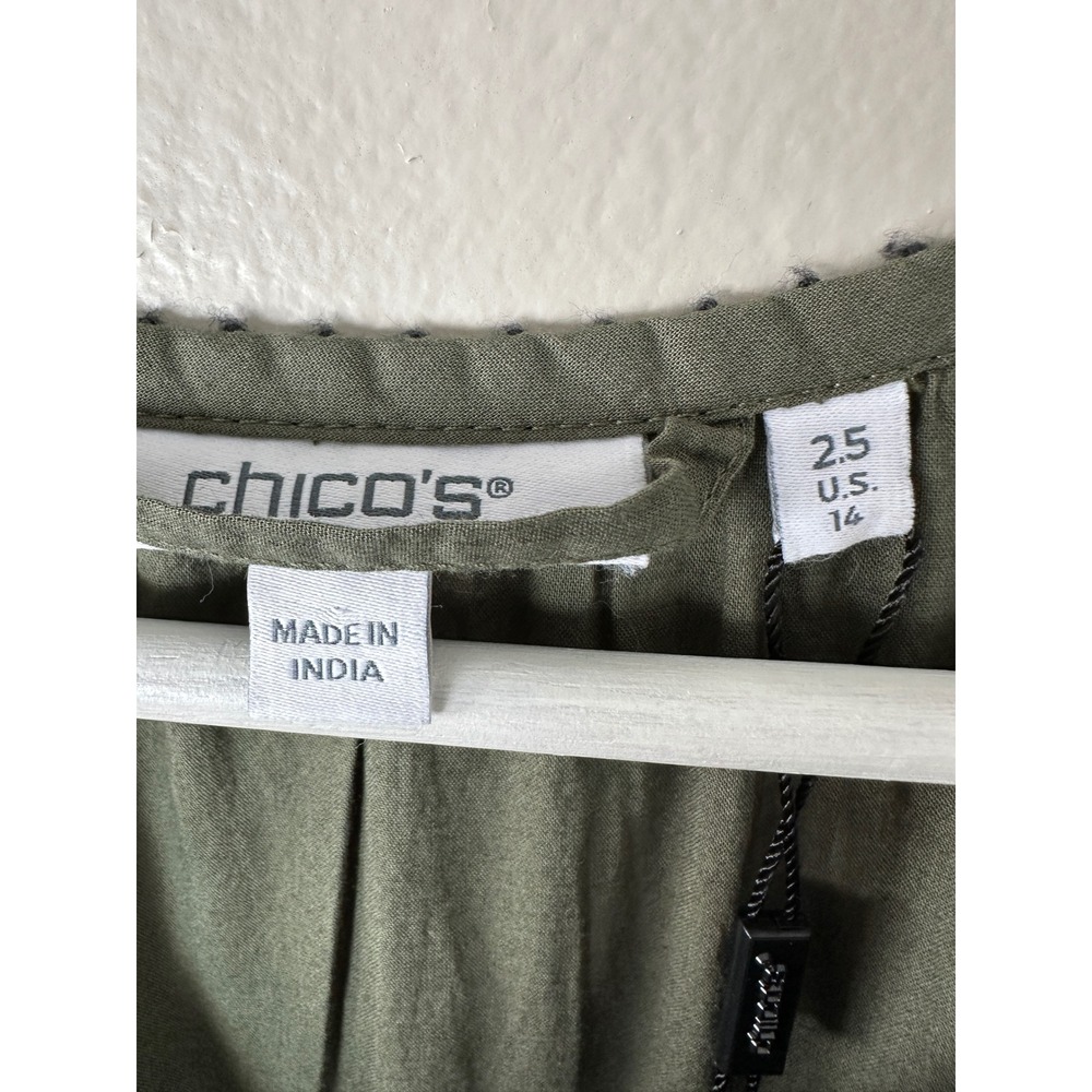 Chico's Women's 14 Maxi Dress Olive Green Embroidered Tiered Cotton Boho NEW - Picture 5 of 8